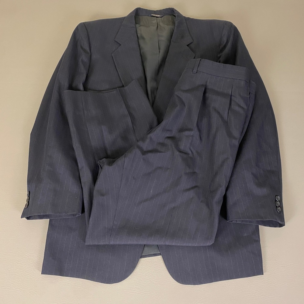 Classic Men's Navy Pinstripe Suit Jacket and Trousers